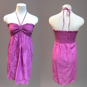 BoHo Hippie Chic S/M Purple Brando Strapless Sheer Halter Sun Dress Beac…